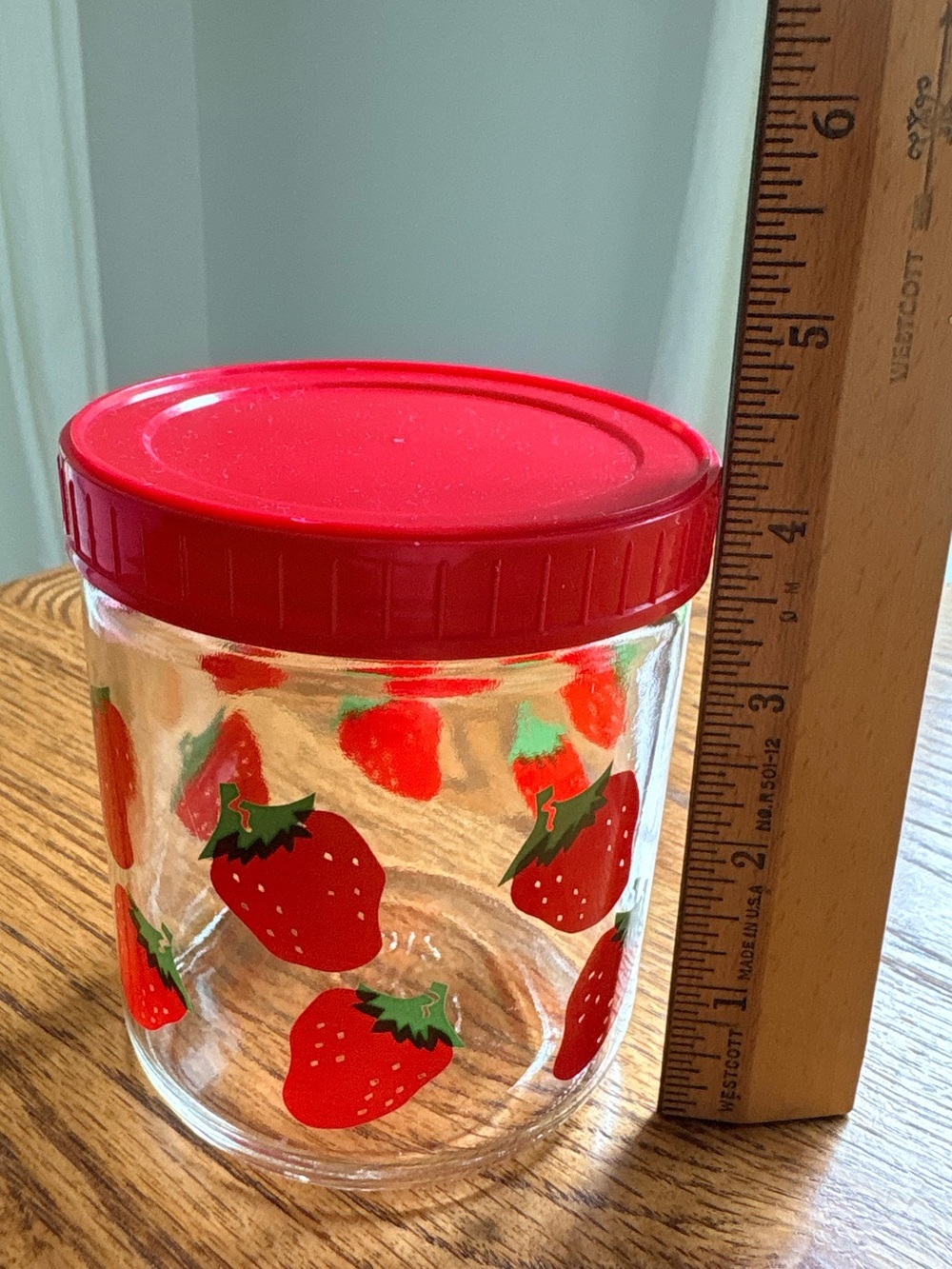 Vintage Red Strawberry Glass Storage Jar with Lid ~14 ozs. - Picture 12 of 13
